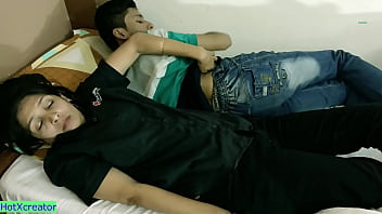 Bed Sharing with Stepbrother! Awesome Super-hot Fuck-fest with Hindi Audio