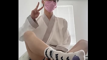 Asian hanfu sissy femboy lad white socks ass-fuck and big spunk geyser