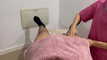 The masseuse who is a acquaintance of my girlfriend gets ultra-kinky and gives me a hand-job and a bj until I finish spunking