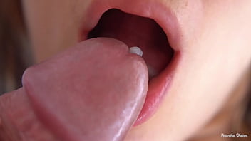 Her Sensitive Ginormous Lips And Tongue Cause Him Cumshot, Super Closeup Spunk In Jaws