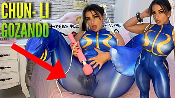 Super-sexy cosplay female dressed as Chun Li from street fighter playing with her htachi vibro cumming and soaking her undies and pants ahegao