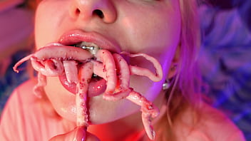 Freaky FOOD FETISH octopus tonguing vid (Arya Grander)