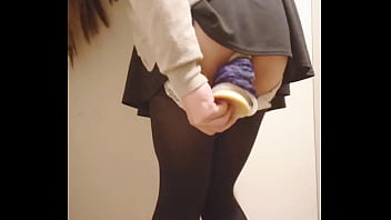 Japanese female public changing room smash stick masturbation