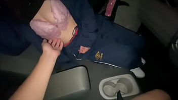 Amateur pervy couple having lovey-dovey S◯X in a car in the middle of the night