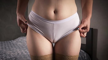 Mommy In Nude Pantyhose Teases White G-string Cameltoe And Thigh Gap Close Up