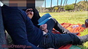 French Tutor Mitt job Amateur on public park to college girl with Jizm explosion - MissCreamy