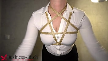 Secretary corded up for Kinbaku confine restrain bondage caboose pummeling experience - businessbitch