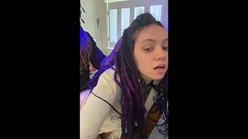 Masked dude leans over latina spanish dreadhead and breeds her in kitchen doggy-style